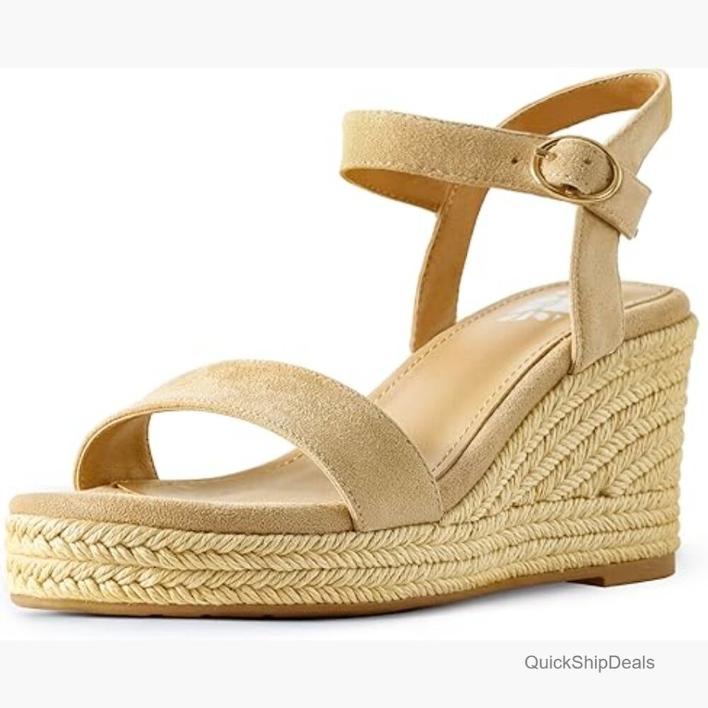 Espadrilles Wedge Platform Sandals Strappy Ankle Strap Buckle Open Toe